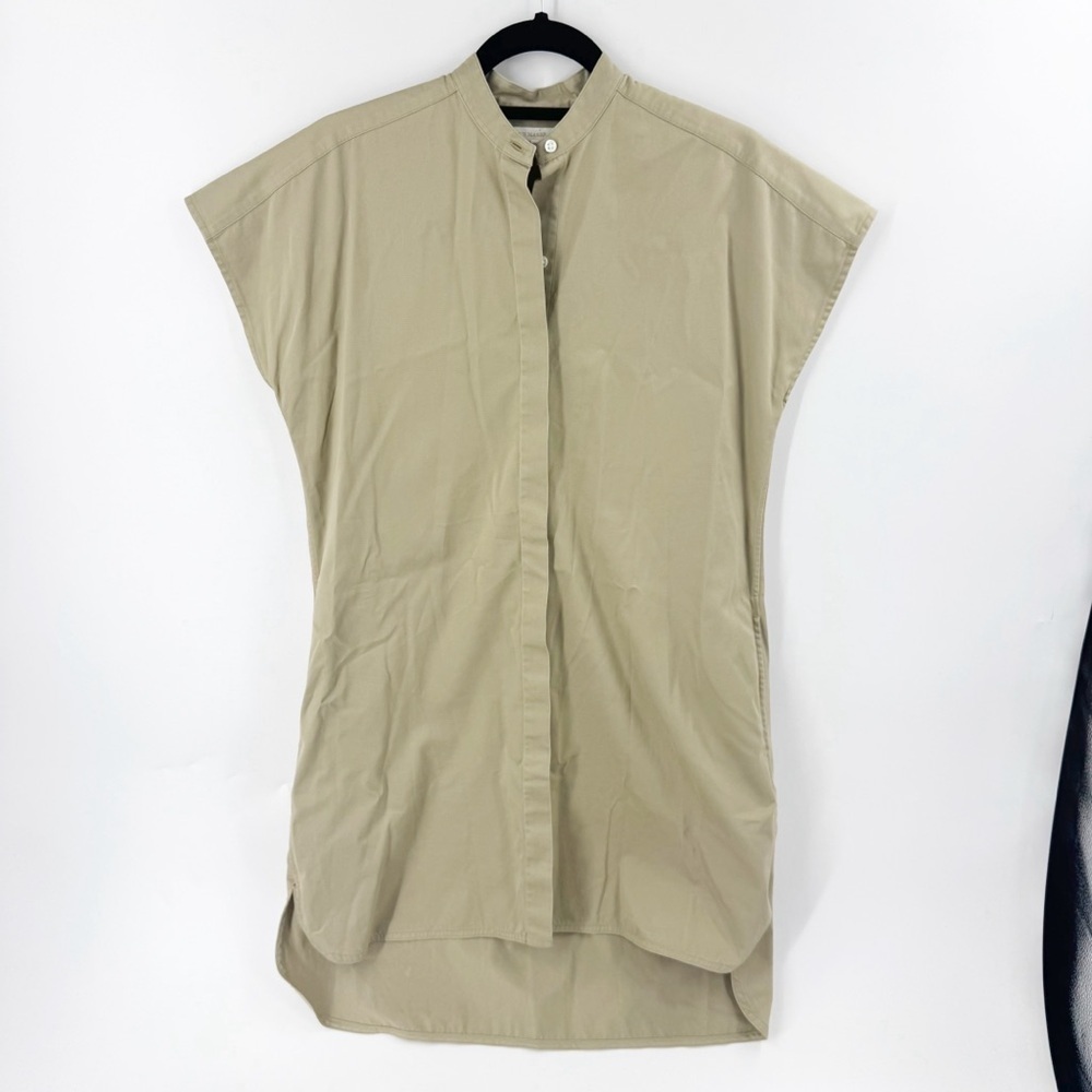 ✅ ANN MASHBURN‎ Tan Sleeveless MINIMALIST Button-Up Shirt DRESS SIZE MEDIUM